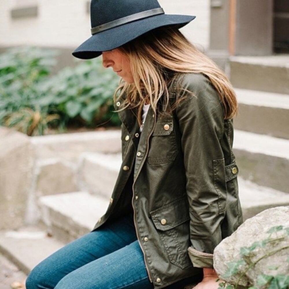J.Crew Waxed Military Utility Downtown Jacket Dark Green Preppy Fall Size Small